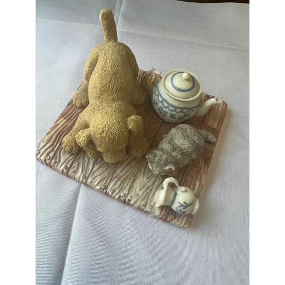 Vintage 92 Cat Dog Partners In Crime Hiding The Evidence Figurine Hamilton Gifts - Picture 1 of 4